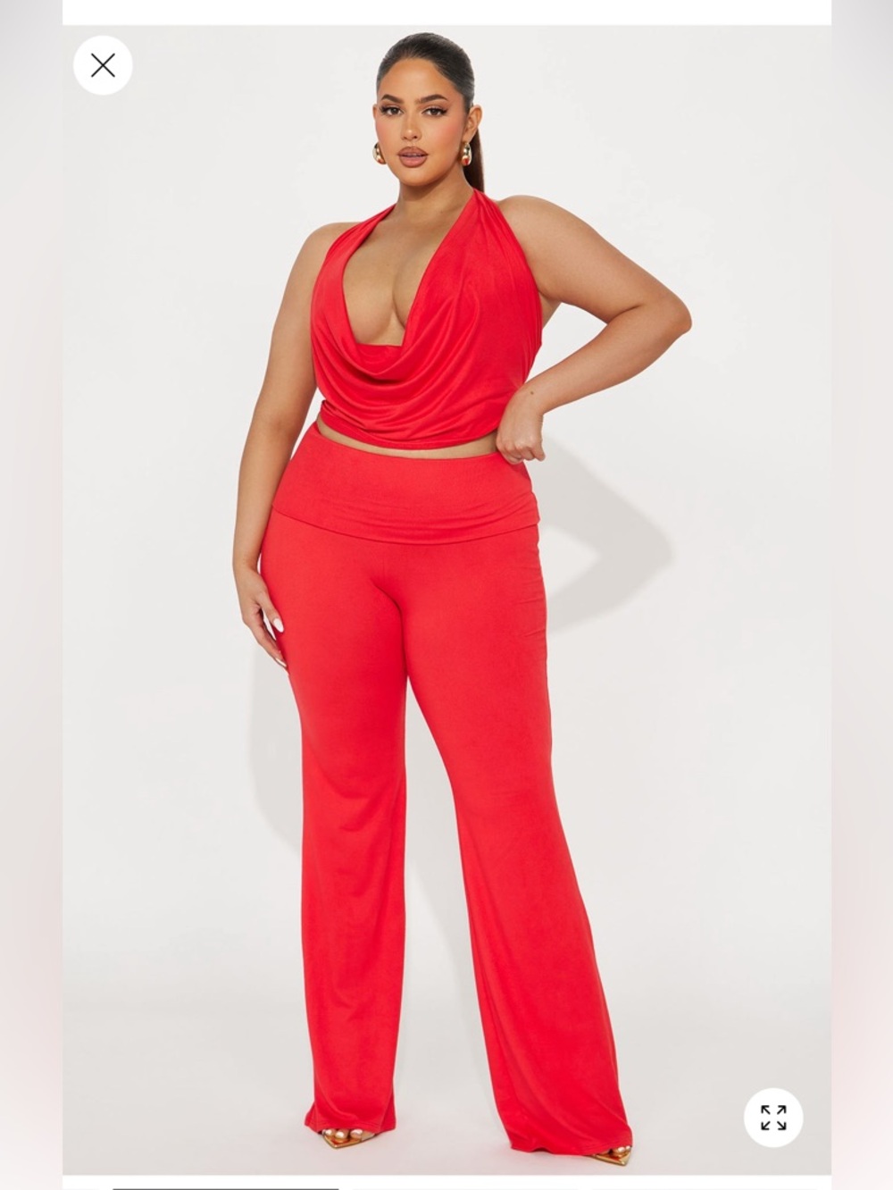 Fashion Nova Red Wide-Leg Fold-Over Pants Set